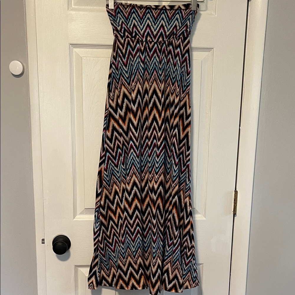 Joe B Zigzag Chevron Maxi Skirt in Blue, Pink, Black & Cream